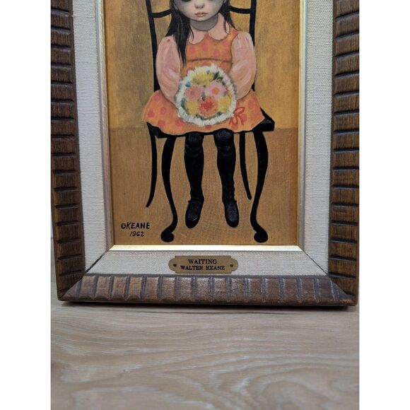 Walter Keane Big Eyes “Waiting” Turner Wall Art 1962 Vintage Framed Print - Picture 13 of 16